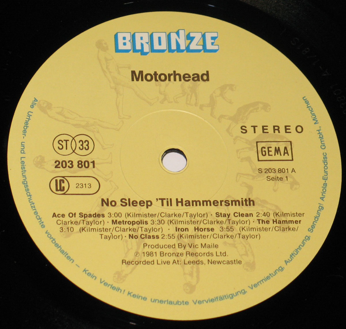 Close up of Side One MOTORHEAD - No Sleep Til' Hammersmith British Heavy Metal 